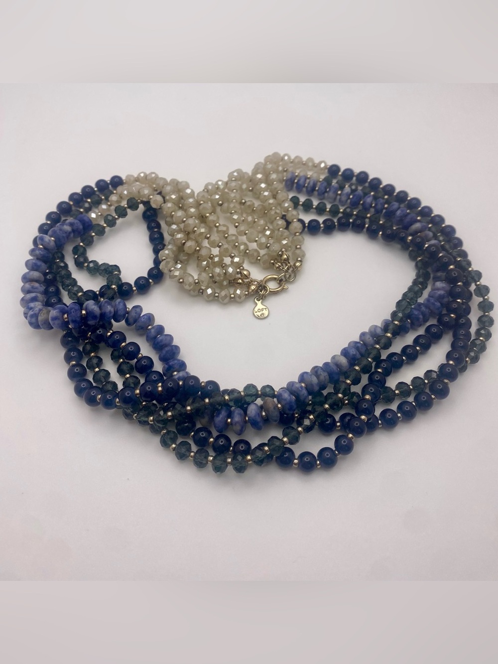 LOFT Beaded Blue And White Statement Multi-Strand Necklace, 21”